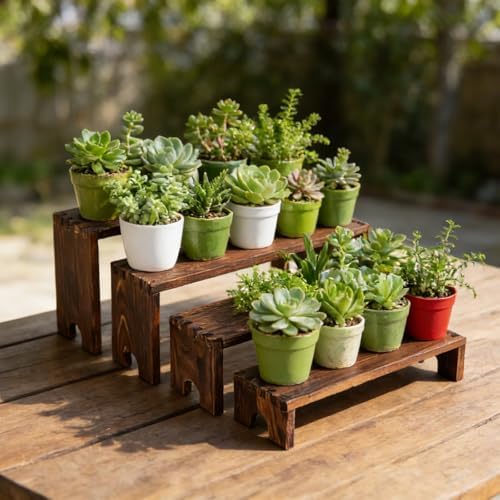 2 Sets Wooden Display Risers, 8 PCS Gradient Height Wooden Tiered Display Stands, Stackable Tabletop Shelf, alternate view 6