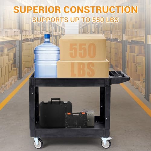 2-Shelf Heavy Duty PP Service Cart Rolling Utility Cart,360° Swivel Wheels, alternate view 3