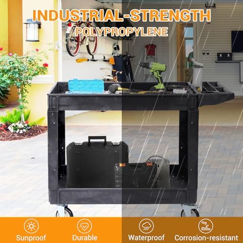2-Shelf Heavy Duty PP Service Cart Rolling Utility Cart,360° Swivel Wheels, alternate view 4