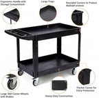 2-Shelf Heavy Duty PP Service Cart Rolling Utility Cart,360° Swivel Wheels, alternate view 5