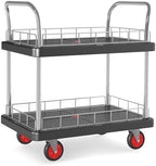 2 Shelf Utility Service Cart- 660lbs Capacity Heavy-Duty Plastic Rolling Utility Carts with 4 of 360° Swivel