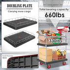 2 Shelf Utility Service Cart- 660lbs Capacity Heavy-Duty Plastic Rolling Utility Carts with 4 of 360° Swivel, alternate view