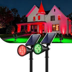 2 Solar Lights Outdoor for Halloween Christmas Xmas, Red & Green