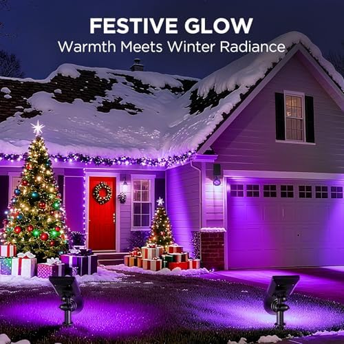2 Solar Lights Outdoor Spotlight for Halloween Christmas, Purple, alternate view 3