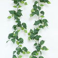 2 Strands Artificial Scindaps Vines Garland 73" Fake Vine with Silk Green Leaves Faux Evergreen Hanging Plants