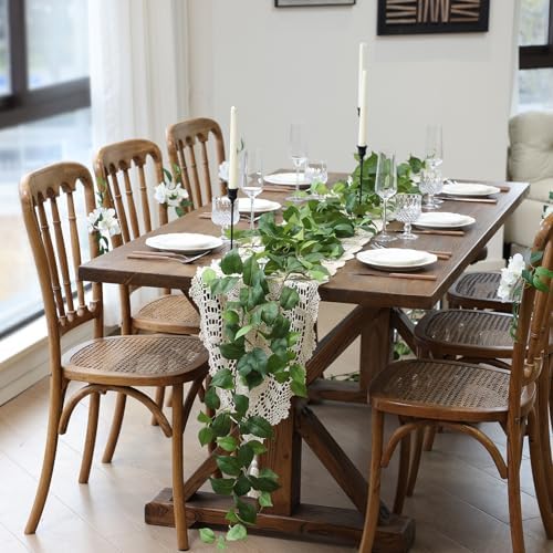 2 Strands Artificial Scindaps Vines Garland 73" Fake Vine with Silk Green Leaves Faux Evergreen Hanging Plants, alternate
