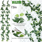 2 Strands Artificial Scindaps Vines Garland 73" Fake Vine with Silk Green Leaves Faux Evergreen Hanging Plants, alternate