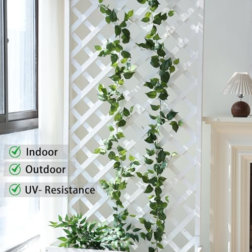 2 Strands Artificial Scindaps Vines Garland 73" Fake Vine with Silk Green Leaves Faux Evergreen Hanging Plants, alternate