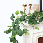 2 Strands Artificial Scindaps Vines Garland 73" Fake Vine with Silk Green Leaves Faux Evergreen Hanging Plants, alternate