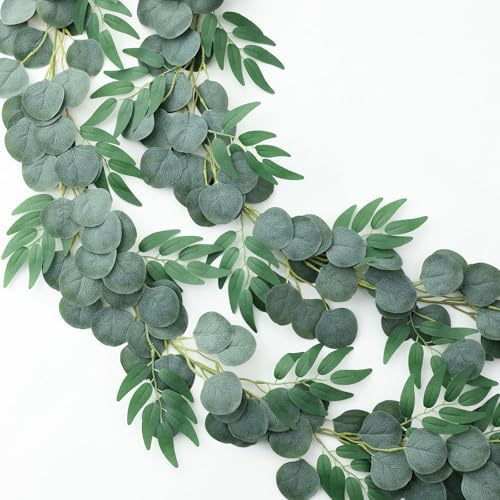 2 Strands Artificial Vines Eucalyptus Garland 79" Fake Vine with Silk Green Leaves Faux Hanging Plants Greenery