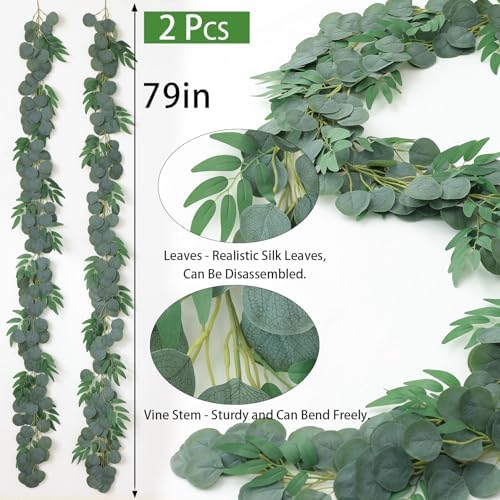 2 Strands Artificial Vines Eucalyptus Garland 79" Fake Vine with Silk Green Leaves Faux Hanging Plants Greenery, alternate