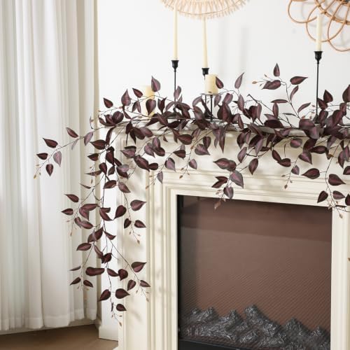 2 Strands Artificial Vines Garland 72" Fake Vine with Silk Burgundy Leaves Faux Hanging Plants Greenery, alternate view 3