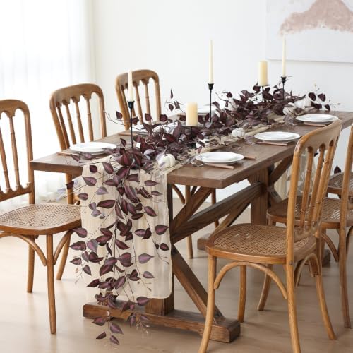 2 Strands Artificial Vines Garland 72" Fake Vine with Silk Burgundy Leaves Faux Hanging Plants Greenery, alternate view 4