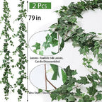 2 Strands Artificial Vines Ivy Garland 79" Fake Vine with Silk Green Leaves Faux Hanging Plants Greenery, alternate view 3