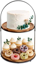 2-Tier Acacia Wood Cupcake Stand, Cake & Dessert Table Display, Arched Iron Frame Tiered Display Stand for