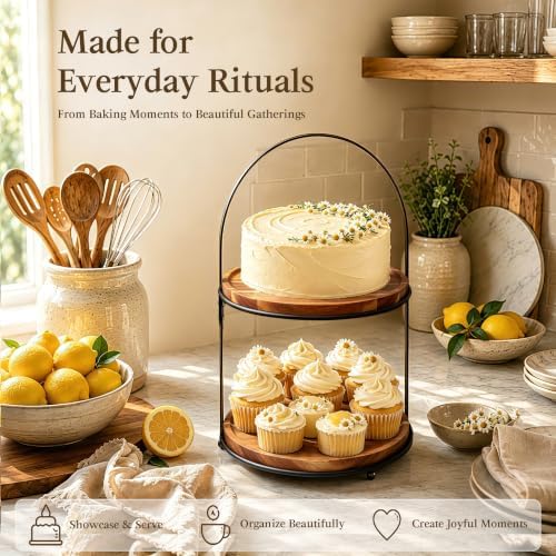2-Tier Acacia Wood Cupcake Stand, Cake & Dessert Table Display, Arched Iron Frame Tiered Display Stand for, alternate view 4