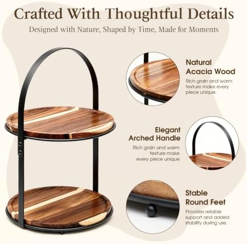 2-Tier Acacia Wood Cupcake Stand, Cake & Dessert Table Display, Arched Iron Frame Tiered Display Stand for, alternate view 5
