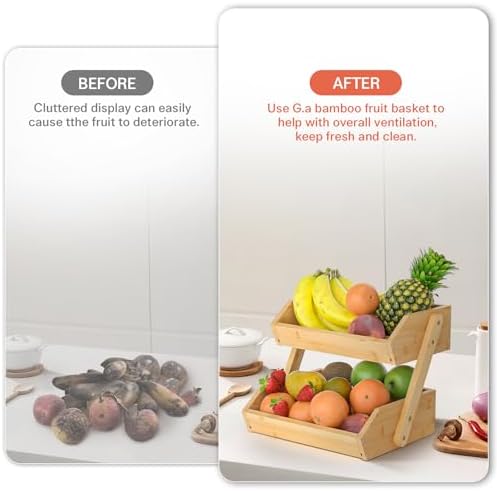 2-Tier Bamboo Fruit Basket for Kitchen Counter, Self-assembly in Bamboo, alternate view 3