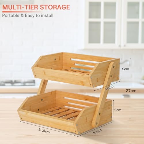 2-Tier Bamboo Fruit Basket for Kitchen Counter, Self-assembly in Bamboo, alternate view 4