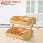 2-Tier Bamboo Fruit Basket for Kitchen Counter, Self-assembly in Bamboo, alternate view 4