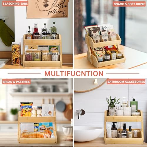 2-Tier Bamboo Fruit Basket for Kitchen Counter, Self-assembly in Bamboo, alternate view 5