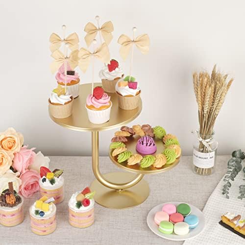 2 Tier Cake Stand, Metal Round Dessert Cupcake Display Stand, Modern Serving Platter for Wedding Birthday Party, alternate