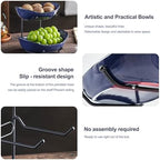 2 Tier Ceramic Fruit Bowl for Kitchen Counter in 2 tier-Black&Dark blue, alternate view 3