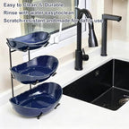 2 Tier Ceramic Fruit Bowl for Kitchen Counter in 2 tier-Black&Dark blue, alternate view 5