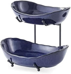 2 Tier Ceramic Fruit Bowl for Kitchen Counter in 2 tier-Black&Dark blue, alternate view 6