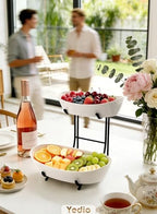 2 Tier Ceramic Fruit Bowl for Kitchen Counter with Black Metal Stand in 2 Tier in Black, alternate view 2