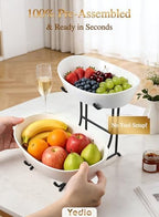 2 Tier Ceramic Fruit Bowl for Kitchen Counter with Black Metal Stand in 2 Tier in Black, alternate view 6