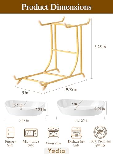 2 Tier Ceramic Fruit Bowl for Kitchen Counter with Gold Metal Stand in 2 Tier in Gold, alternate view 3