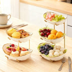 2 Tier Ceramic Fruit Bowl for Kitchen Counter with Metal Rack, Fruit Basket with Stand, Porcelain Bowls for, alternate view 2