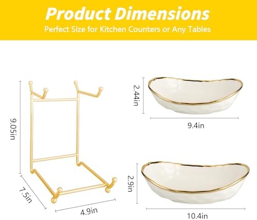 2 Tier Ceramic Fruit Bowl for Kitchen Counter with Metal Rack, Fruit Basket with Stand, Porcelain Bowls for, alternate view 3