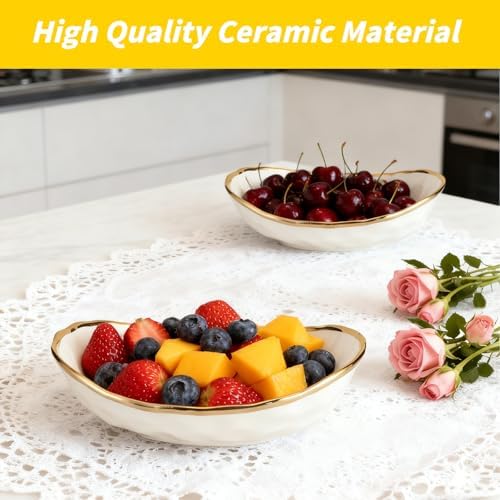 2 Tier Ceramic Fruit Bowl for Kitchen Counter with Metal Rack, Fruit Basket with Stand, Porcelain Bowls for, alternate view 4