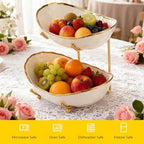 2 Tier Ceramic Fruit Bowl for Kitchen Counter with Metal Rack, Fruit Basket with Stand, Porcelain Bowls for, alternate view 6