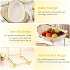 2 Tier Ceramic Fruit Bowl for Kitchen Counter with Metal Rack, Fruit Basket with Stand, Porcelain Bowls for, alternate view 7
