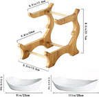 2 Tier Ceramic Fruit Bowl With Bamboo Wood Stand for Kitchen Counter, Porcelain Fruit Basket for Vegetable, alternate view 3