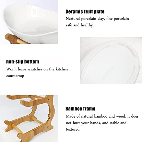 2 Tier Ceramic Fruit Bowl With Bamboo Wood Stand for Kitchen Counter, Porcelain Fruit Basket for Vegetable, alternate view 6