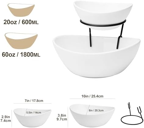 2 Tier Chip and Dip Serving Set with Metal Stand, Ceramic Appetizer Bowls for Party, Multi-Use Food Display for, alternate