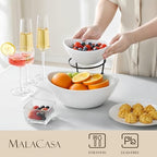 2 Tier Chip and Dip Serving Set with Metal Stand, Ceramic Appetizer Bowls for Party, Multi-Use Food Display for, alternate