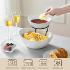 2 Tier Chip and Dip Serving Set with Metal Stand, Ceramic Appetizer Bowls for Party, Multi-Use Food Display for, alternate