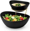 2 Tier Chip and Dip Serving Set with Metal Stand, Ceramic Appetizer Bowls for Party, Multi-Use Food Display for