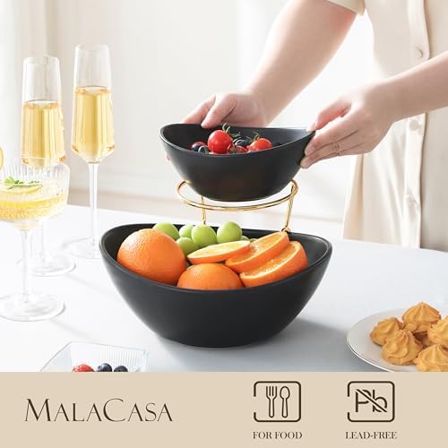 2 Tier Chip and Dip Serving Set with Metal Stand, Ceramic Appetizer Bowls for Party, Multi-Use Food Display for, alternate