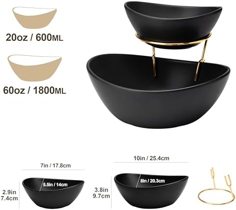 2 Tier Chip and Dip Serving Set with Metal Stand, Ceramic Appetizer Bowls for Party, Multi-Use Food Display for, alternate