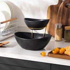 2 Tier Chip and Dip Serving Set with Metal Stand, Ceramic Appetizer Bowls for Party, Multi-Use Food Display for, alternate