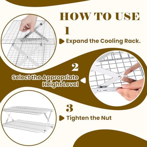 2-Tier Collapsible Cooling Rack, Adjustable Stainless Steel Cooling Rack with X-Shaped Structure, Fine Mesh, alternate view 4