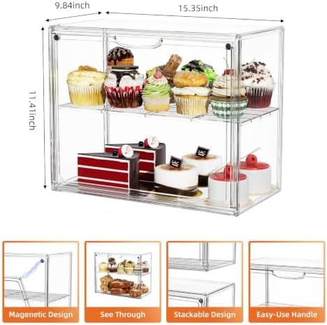 2 Tier Cupcake Stand Acrylic Cardboard Cupcake Tower Holder, Dessert Pastry Cookie Display Stand Case with Lid, alternate