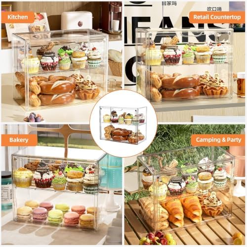 2 Tier Cupcake Stand Acrylic Cardboard Cupcake Tower Holder, Dessert Pastry Cookie Display Stand Case with Lid, alternate