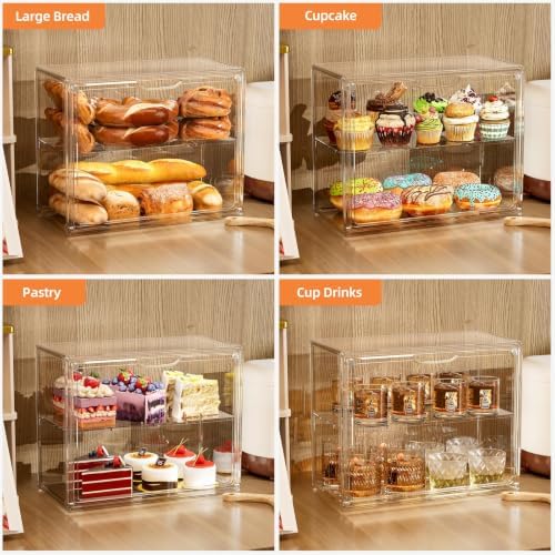2 Tier Cupcake Stand Acrylic Cardboard Cupcake Tower Holder, Dessert Pastry Cookie Display Stand Case with Lid, alternate